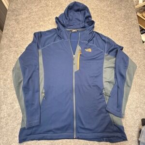 The North Face Full Zip Hoodie Mens XXL Chest Pocket Polyester Blue Gray Solid